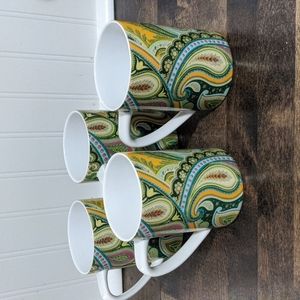 ECHO DESIGN NEW YORK PAISLEY PATTERN PORCELAIN COFFEE MUGS 4 PCS